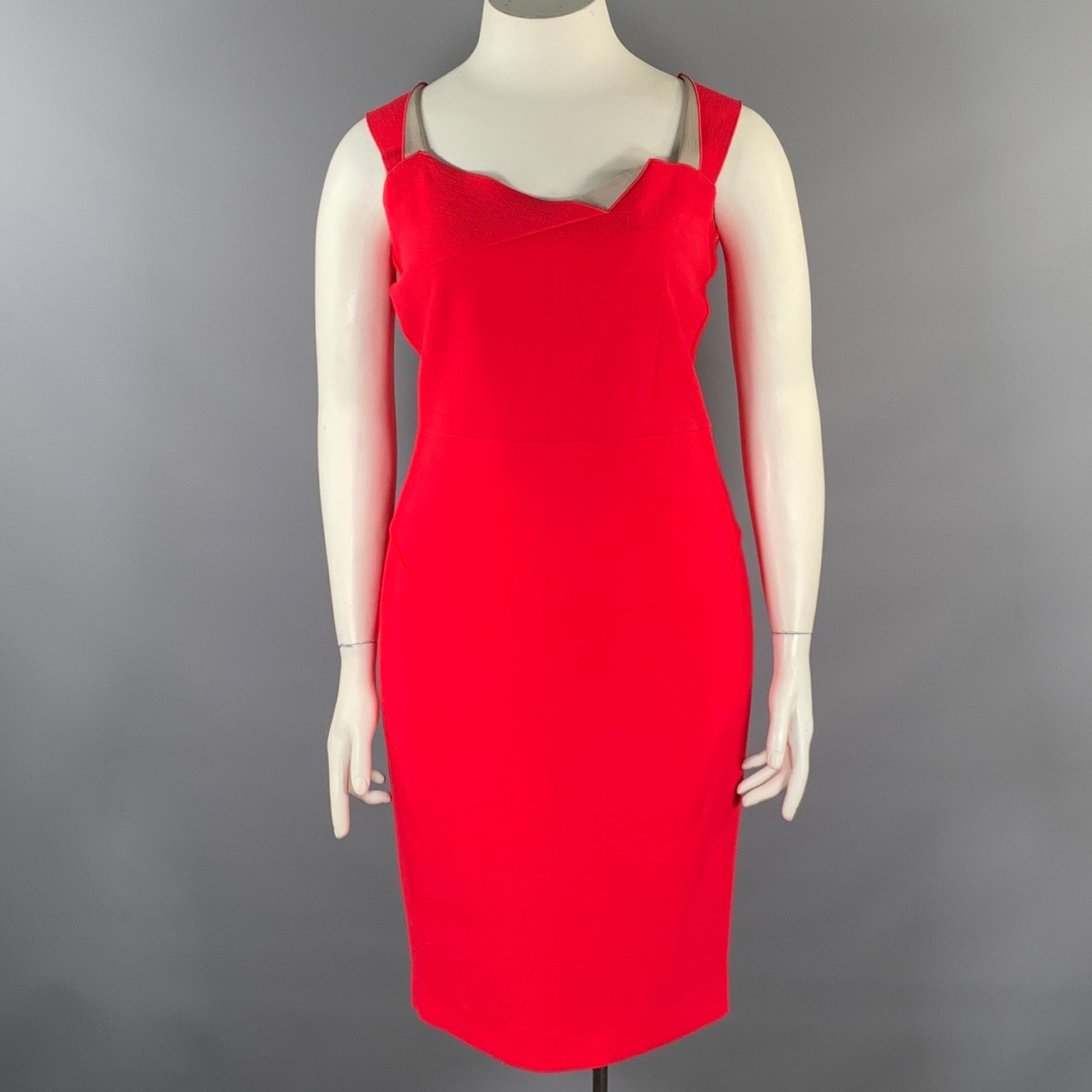 Roland Mouret Size L Red Sheath Knee-Length Dress